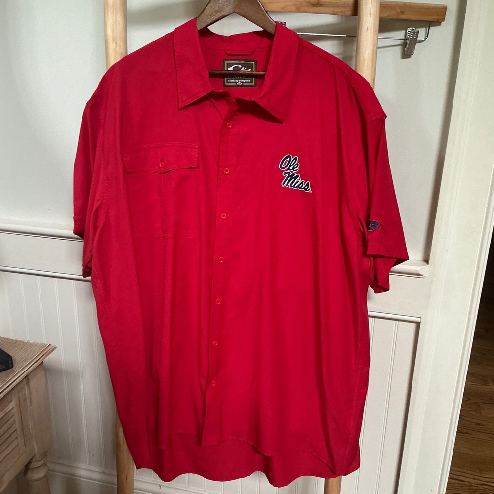 Drake Waterfowl Ole Miss Rebels Red Vented Fishing Shirt Mens 2X Short Sleeve